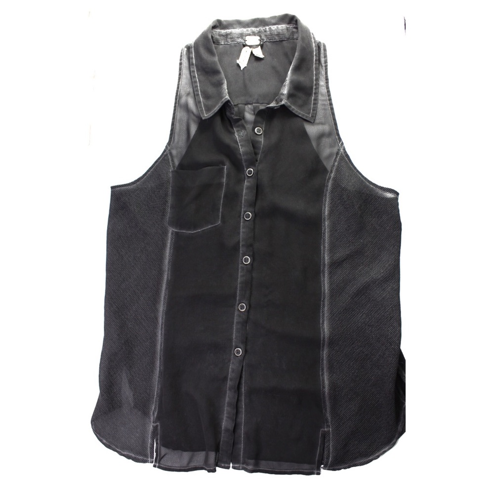 FP We the Free Sheer Collared Sleeveless Top Small